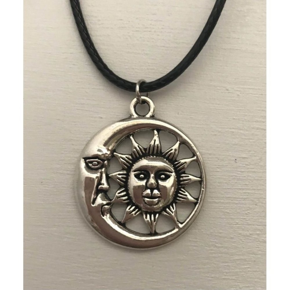 Celestial Sun And Moon Pendant Waxed Cord